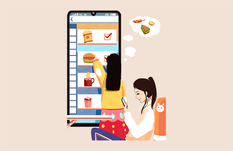 千庫網(wǎng)_寒假生活手機(jī)點(diǎn)外賣的女孩_元素編號(hào)12582158.jpg